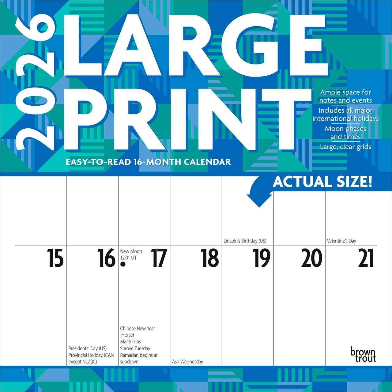 Large Print | 2026 12 x 24 Inch (Hanging) Monthly Square Wall Calendar | Matte Paper | Plastic-Free